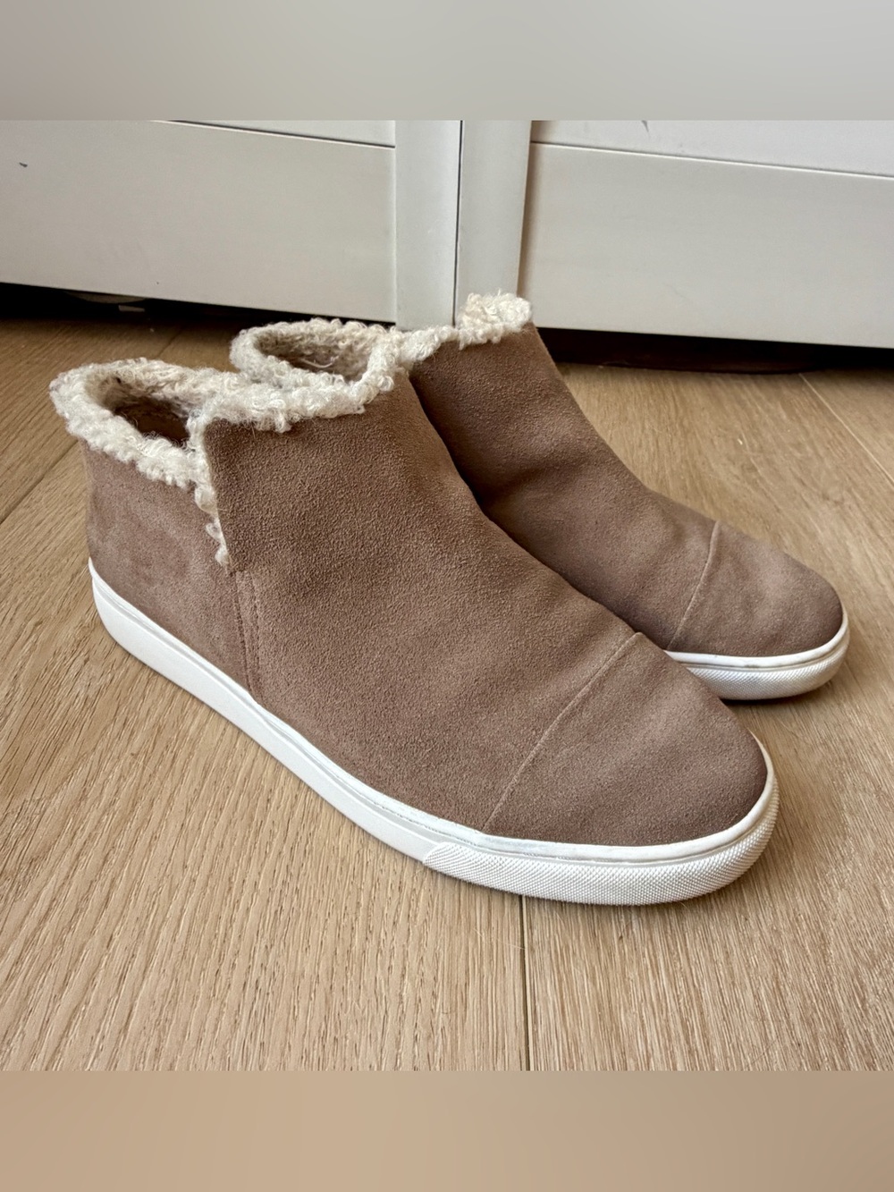 Lucky Brand Tan Slip-On Suede Sneakers with Sherpa Trim